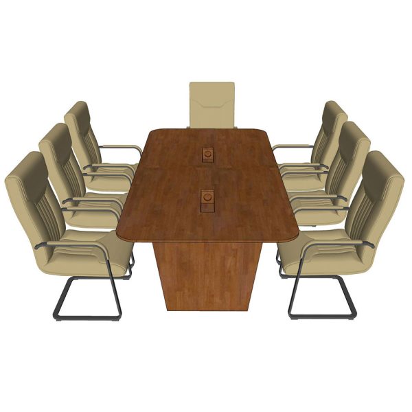 Bàn họp chữ nhật 240x120cm chân bằng gỗ cao su BH68009