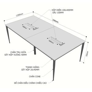 Bàn họp 240x120cm gỗ Plywood phủ melamin chân sắt hệ Cone II HBCN024