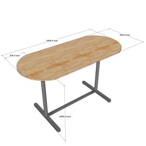 Bàn họp đứng 180x90cm gỗ cao su chân sắt lắp ráp hệ TIO HBTO017
