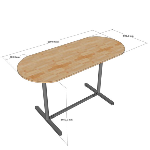 Bàn họp đứng 180x90cm gỗ cao su chân sắt lắp ráp hệ TIO HBTO017