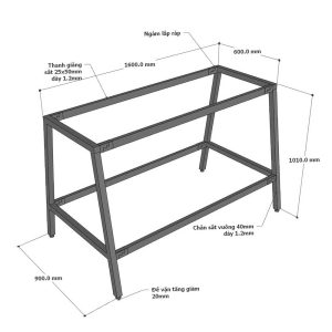 Bàn họp đứng 200x100x105cm gỗ cao su chân sắt chữ A HBMN036