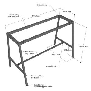 Bàn họp đứng 180x80x105cm gỗ cao su chân sắt hệ Slean HBSL035