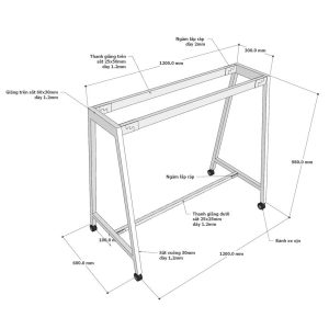 Bàn đứng di động 140x60x105cm gỗ plywood chân sắt HBMN040