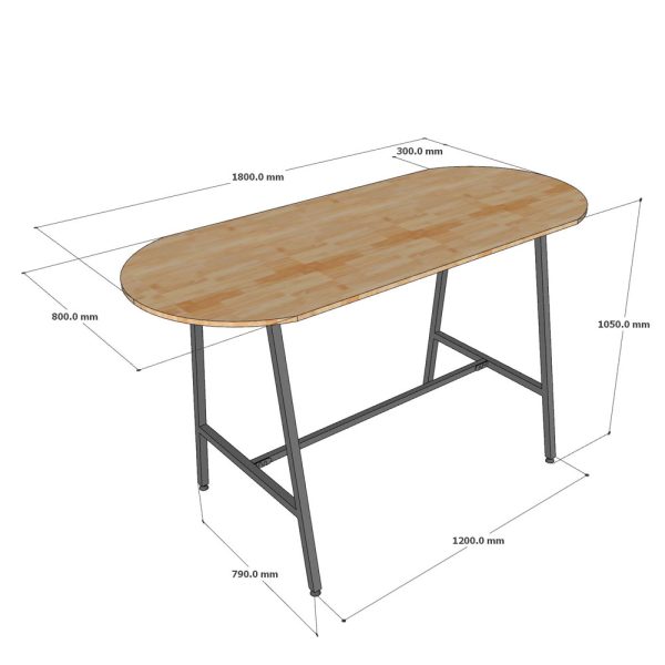 Bàn họp đứng 180x90x105cm gỗ cao su chân chữ A hệ Slean HBSL036