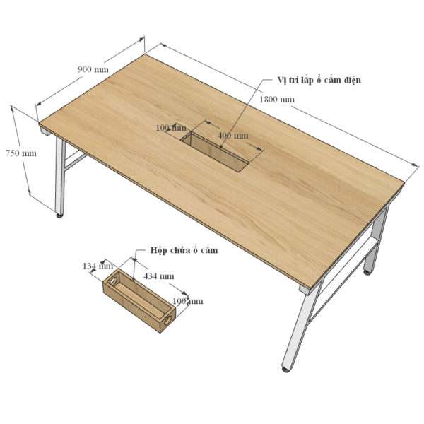 Bàn họp 180x90cm gỗ Plywood phủ melamin chân sắt Aconcept HBAC047