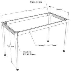 Bàn làm việc 100x60cm gỗ cao su chân sắt lắp hệ CONE II HBCN025