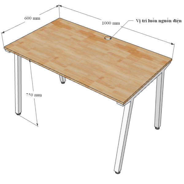 Bàn làm việc 100x60cm gỗ cao su hệ PLY chân lắp ráp