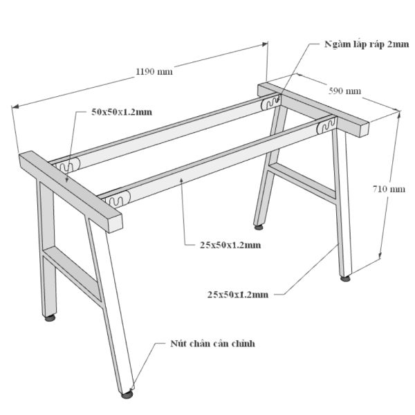 Bàn làm việc 120x60 AConcept chân sắt lắp ráp HBAC002