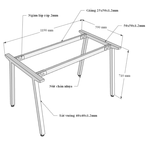 Bàn làm việc 120x60cm gỗ cao su hệ PLY chân lắp ráp HBPL004