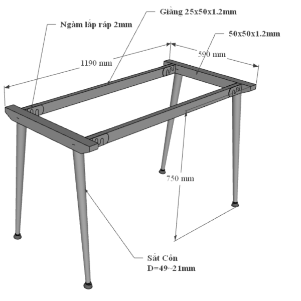 Bàn làm việc 120x60cm gỗ tràm hệ Wooden chân sắt lắp ráp