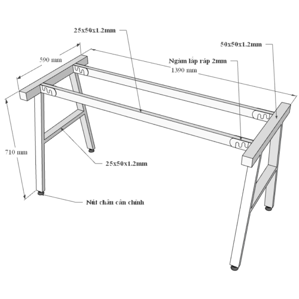 Bàn làm việc 140x60 AConcept chân sắt lắp ráp