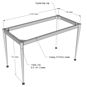 Bàn làm việc 140x60cm gỗ cao su chân sắt lắp hệ CONE II HBCN028