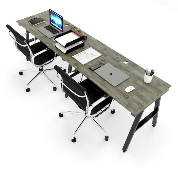 Bàn làm việc cụm 2 240x120cm gỗ cao su chân sắt hệ Aconcept HBAC028