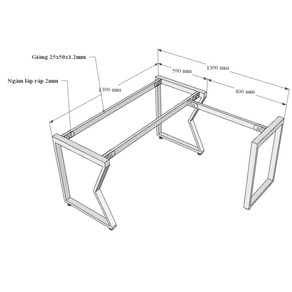 HBMC017 - Bàn chữ L 140x140 MConcept chân sắt lắp ráp