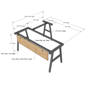 Bàn chữ L mặt bàn chính 140cm AConcept chân sắt lắp ráp HBAC017