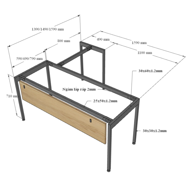 Chi tiết kích thước bàn làm việc chữ L 160x160cm