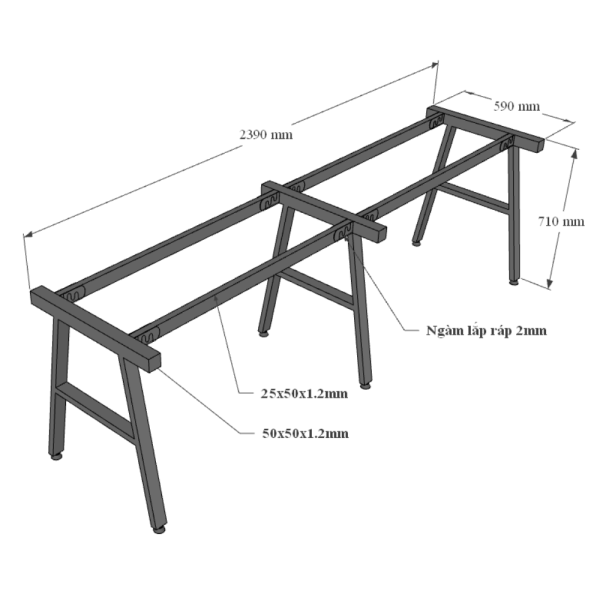 Bàn làm việc cụm 2 240x120cm gỗ cao su chân sắt hệ Aconcept HBAC028
