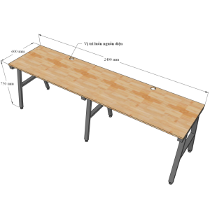 Bàn làm việc cụm 2 240x120cm gỗ cao su chân sắt hệ Aconcept HBAC028
