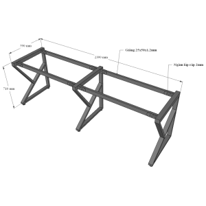 Bàn làm việc cụm 2 240x60cm gỗ cao su chân sắt hệ Kconcept HCKC025