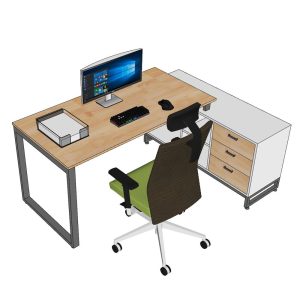 Bàn làm việc gác tủ 170x120cm gỗ cao su chân sắt hệ Rectang HBRT080