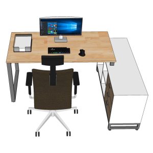 Bàn làm việc gác tủ 170x120cm gỗ cao su chân sắt hệ Rectang HBRT080