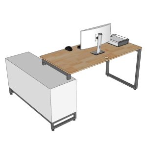 Bàn làm việc gác tủ 170x120cm gỗ cao su chân sắt hệ Rectang HBRT080