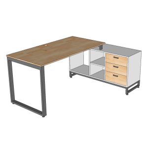 Bàn làm việc gác tủ 170x120cm gỗ cao su chân sắt hệ Rectang HBRT080