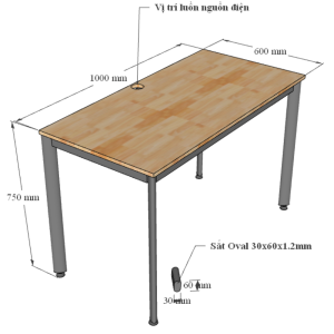 Bàn làm việc 100x60cm gỗ Plywood phủ melamin chân sắt Oval HBOV032
