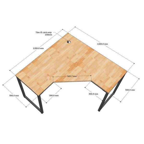 Bàn làm việc góc L 120x120cm gỗ cao su chân sắt lắp ráp sơn màu CD68024