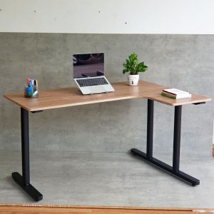 Bàn góc chữ L liền mặt bàn plywood chân sắt hệ TIO HBTO017