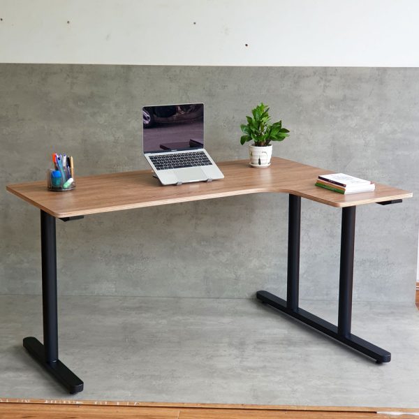 Bàn góc chữ L liền mặt bàn plywood chân sắt hệ TIO HBTO017