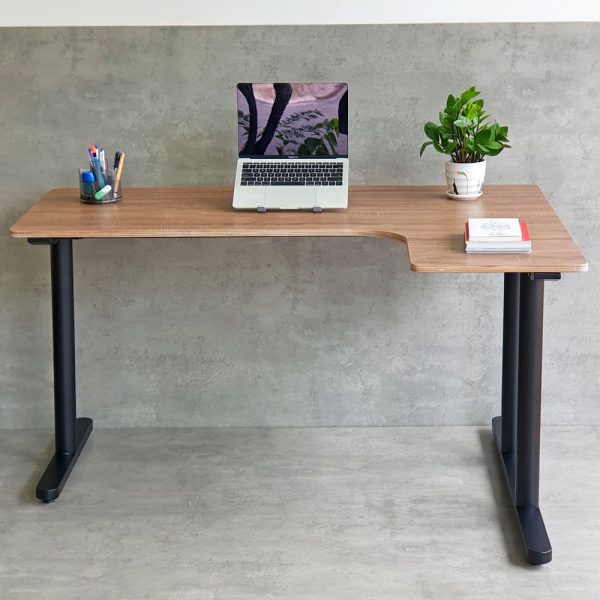 Bàn góc chữ L liền mặt bàn plywood chân sắt hệ TIO HBTO017