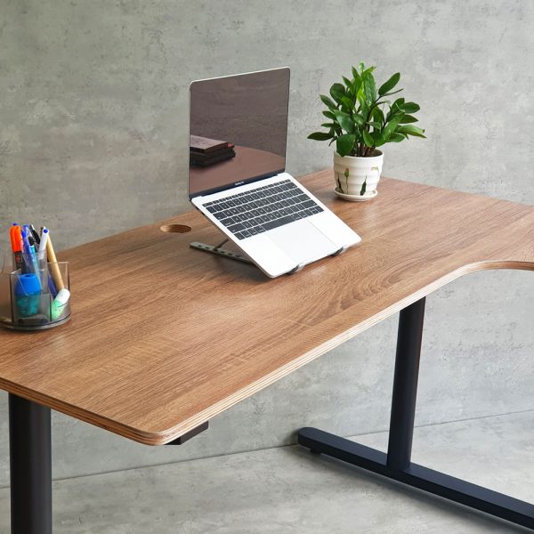 Bàn góc chữ L liền mặt bàn plywood chân sắt hệ TIO HBTO017