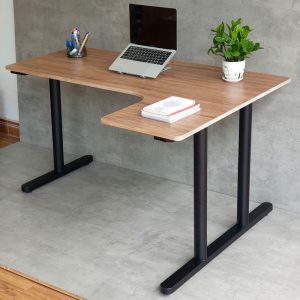 Bàn góc chữ L liền mặt bàn plywood chân sắt hệ TIO HBTO017