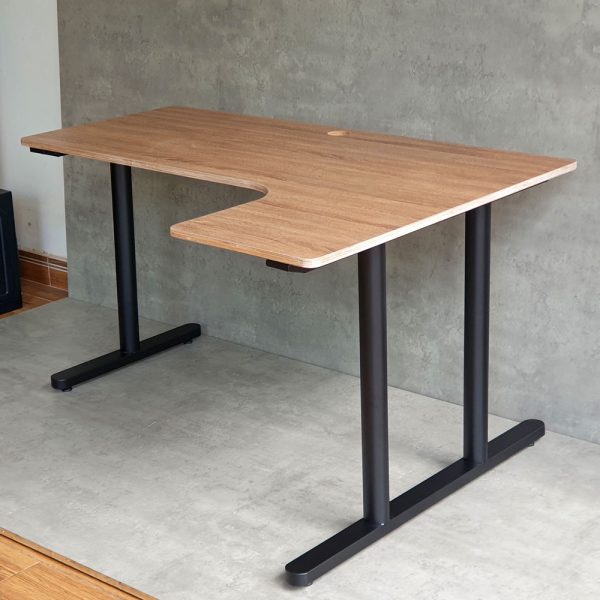 Bàn góc chữ L liền mặt bàn plywood chân sắt hệ TIO HBTO017
