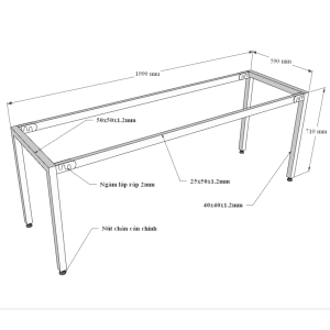Bàn làm việc 200x60cm gỗ cao su chân sắt hệ Uconcept HBUC036