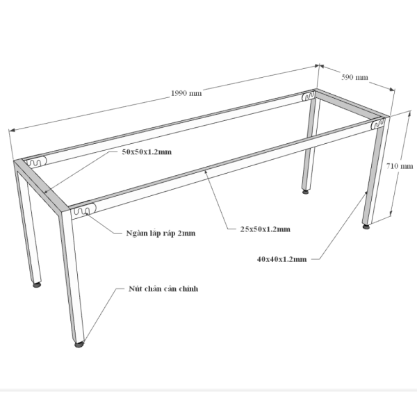 Bàn làm việc 200x60cm gỗ cao su chân sắt hệ Uconcept HBUC036