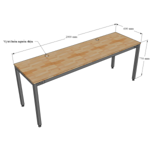 Bàn làm việc 200x60cm gỗ cao su chân sắt hệ Uconcept HBUC036