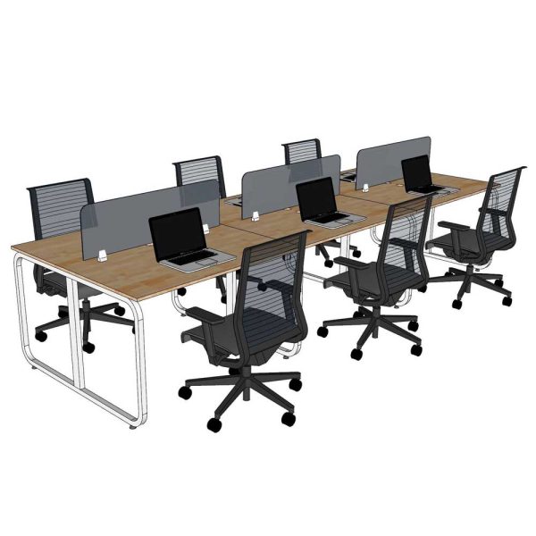 Bàn làm việc cụm 6 người ngồi chân sắt hệ Minimal HBMN033