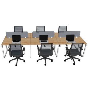 Bàn làm việc cụm 6 người ngồi chân sắt hệ Minimal HBMN0033