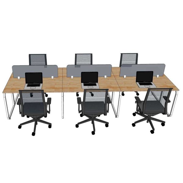 Bàn làm việc cụm 6 người ngồi chân sắt hệ Minimal HBMN0033