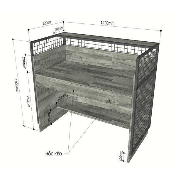 Bàn lễ tân đơn giản 1m2 gỗ cao su khung sắt BTL68014