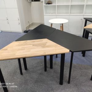 bàn cụm 3 gỗ cao su chân sắt lắp ráp