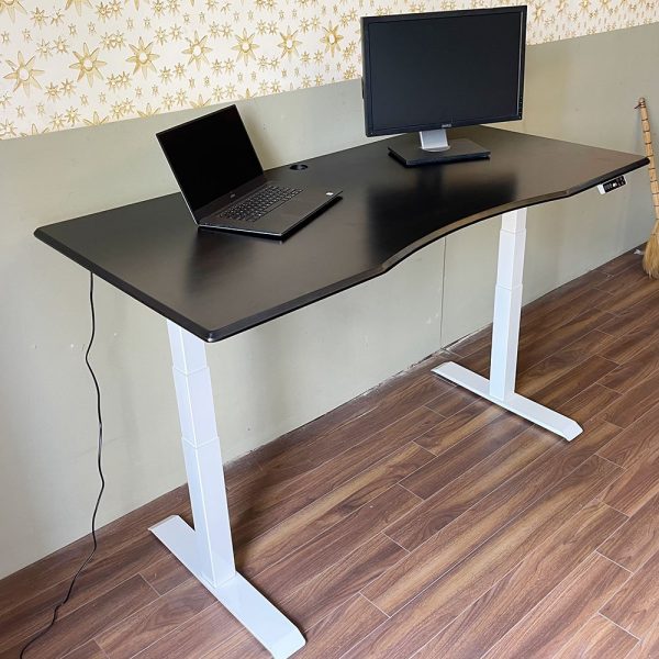 Bàn nâng hạ FlexiDesk mặt khuyết gỗ cao su chân 3 khớp chỉnh điện FLD012