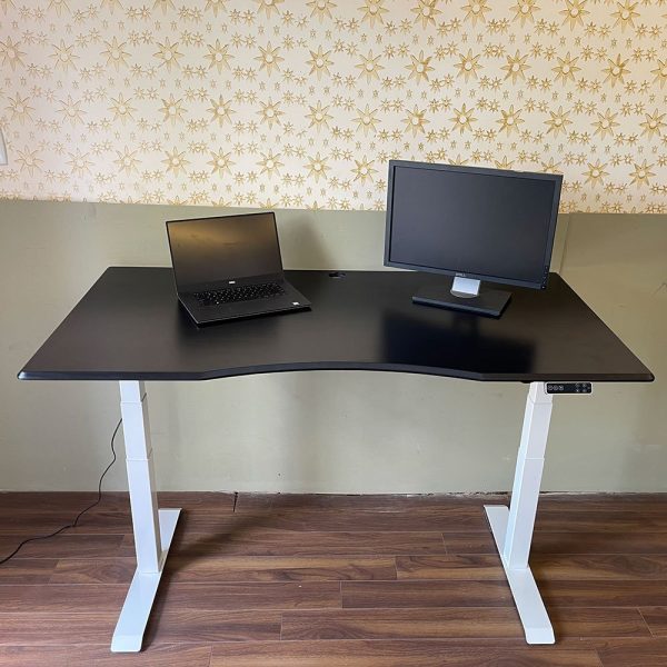 Bàn nâng hạ FlexiDesk mặt khuyết gỗ cao su chân 3 khớp chỉnh điện FLD012