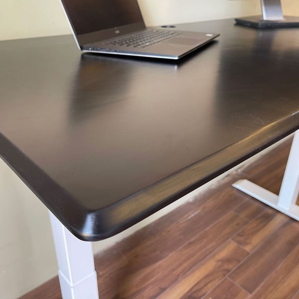 Bàn nâng hạ FlexiDesk mặt khuyết gỗ cao su chân 3 khớp chỉnh điện FLD012