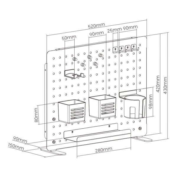 Bàng Pegboard gắn bàn tiện lợi 520x430x157mm khung sắt BPEG004