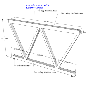 BNV68054 - Bàn cụm 2 gỗ cao su chấn sắt chữ V (120x120x75cm)