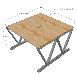 BNV68054 - Bàn cụm 2 gỗ cao su chấn sắt chữ V (120x120x75cm)