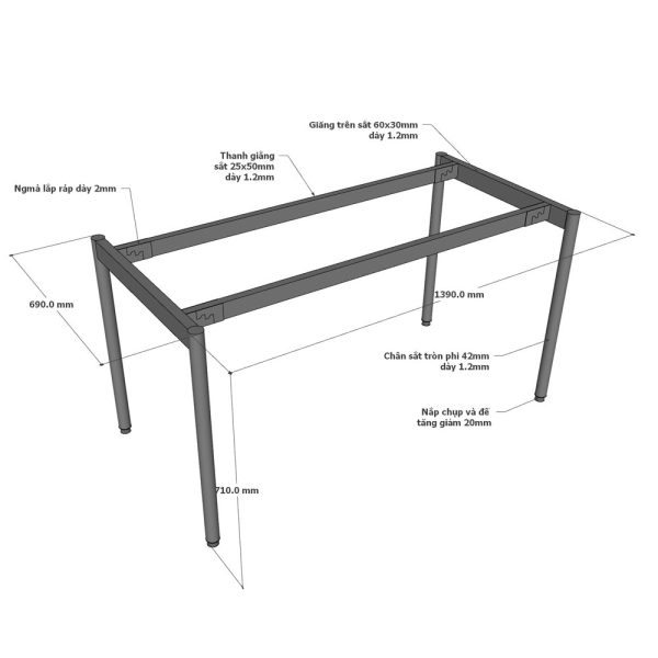 kích thước chân bàn 140x60cm lắp ráp